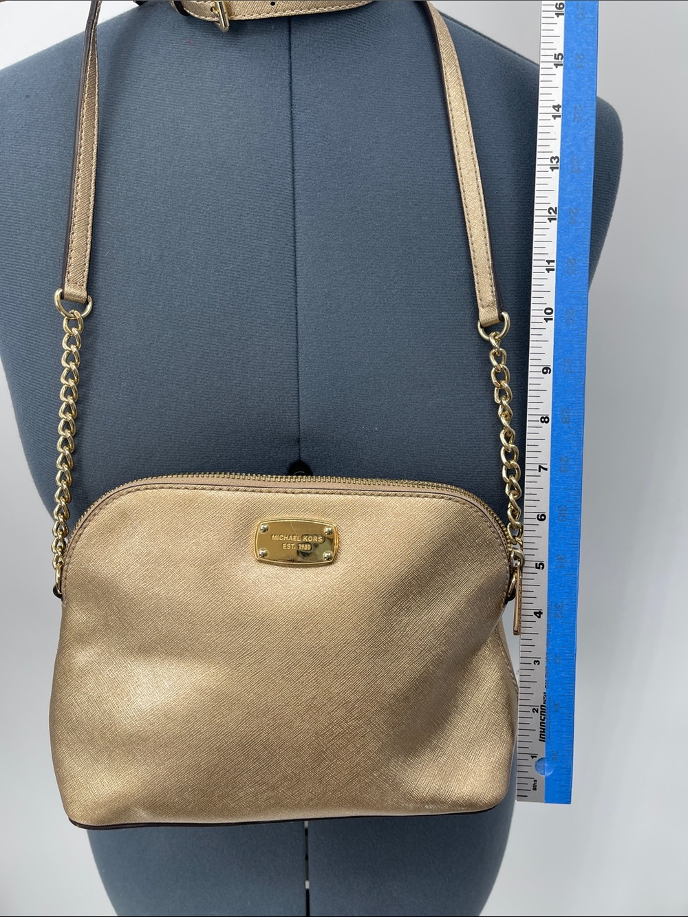 Michael Kors Metallic Gold Saffiano Crossbody Shoulder Bag - Picture 10 of 10